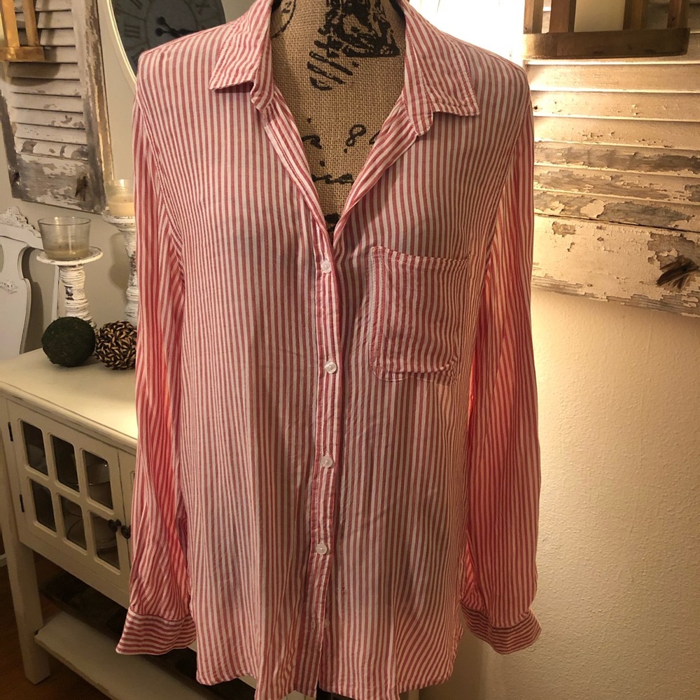 Red and white button down shirt. Size XL